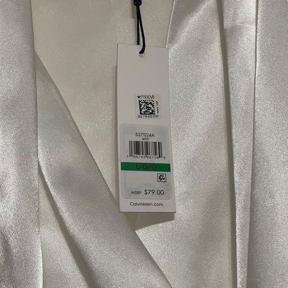 Calvin Klein Satin Surplice V-Neck Long Blouson Sleeve Cross White Blouse L - Picture 12 of 12